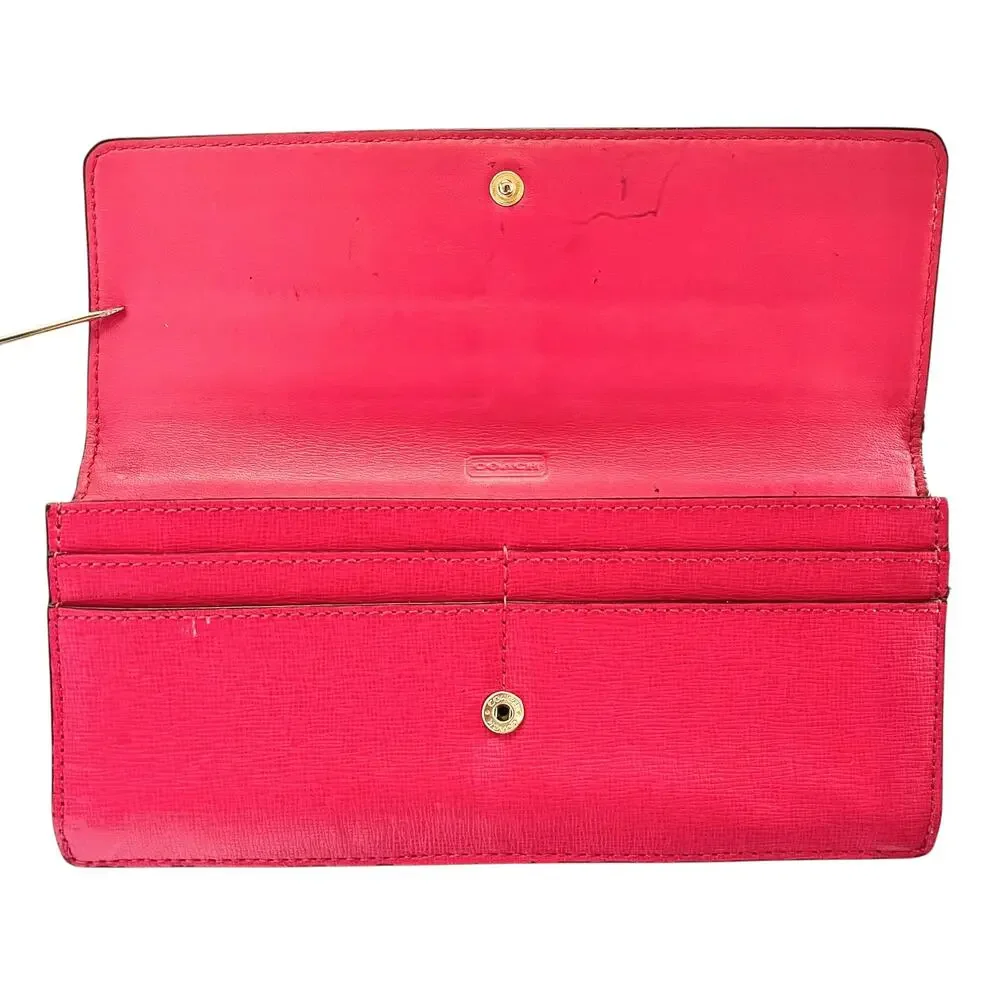 Coach Scarlet Pink Saffiano Leather Slim Soft Wallet #F49350